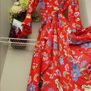 Red floral maxi wrap dress or cover up